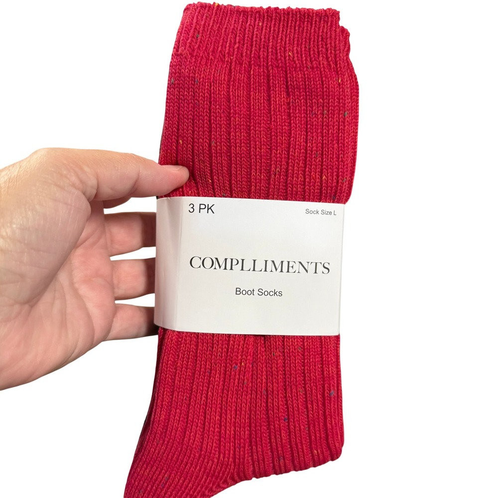 Complliments 3 Pack Womens Boot Socks Red Green Blue Speckled Size 8-12 NEW